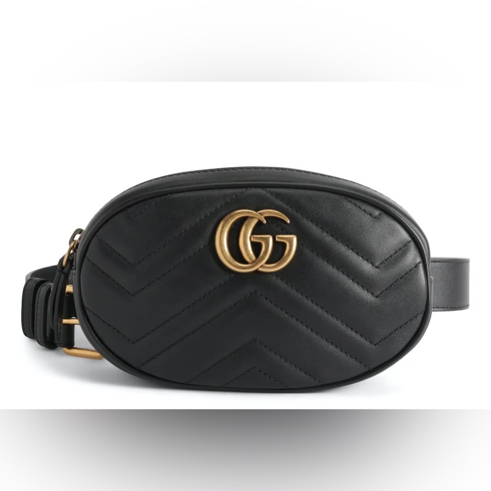 GUCCI MARMONT WOMEN'S BLACK MATELASSE LEATHER BELT BAG